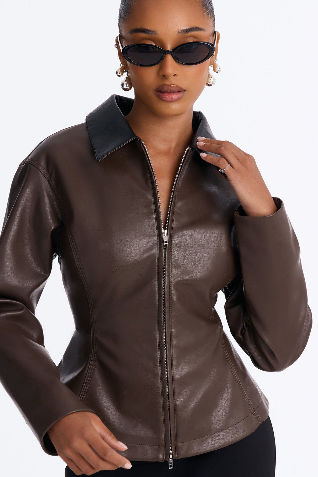 The Hourglass Faux Leather Shacket - Chocolate