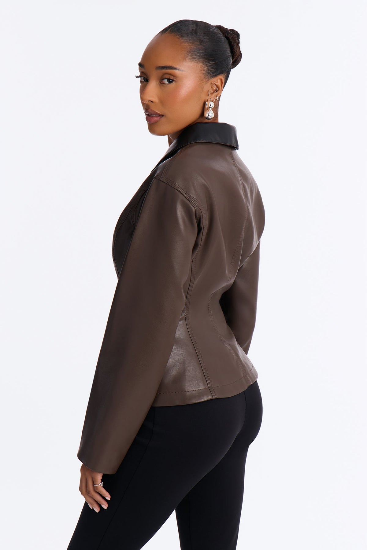 The Hourglass Faux Leather Shacket - Chocolate