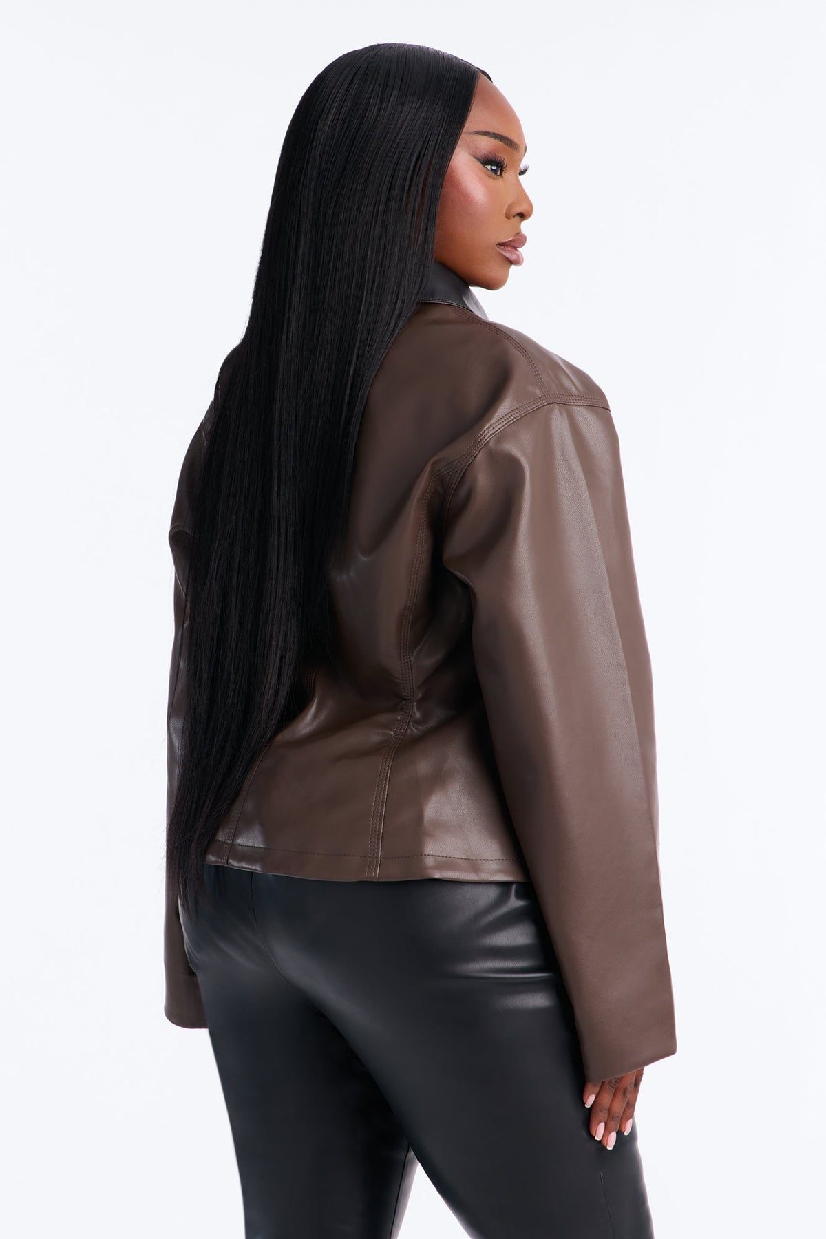 The Hourglass Faux Leather Shacket - Chocolate