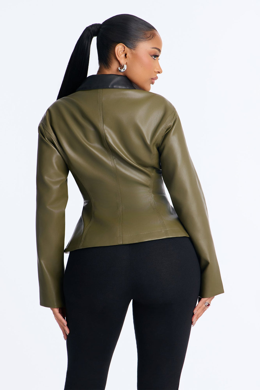 The Hourglass Faux Leather Shacket - Olive/combo