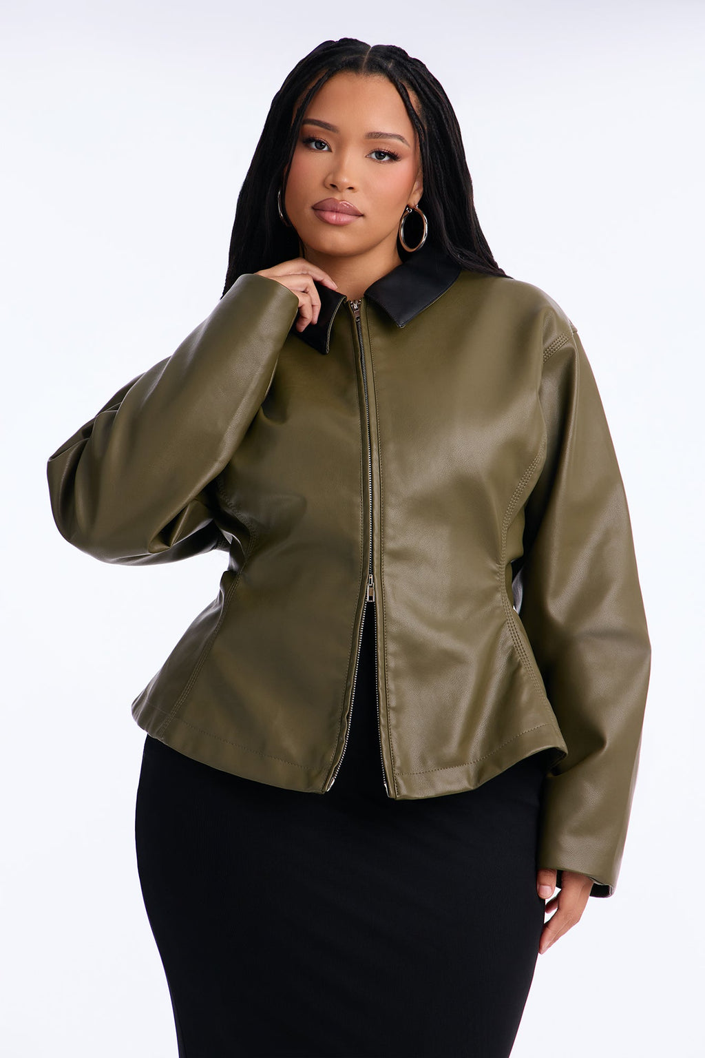 The Hourglass Faux Leather Shacket - Olive/combo