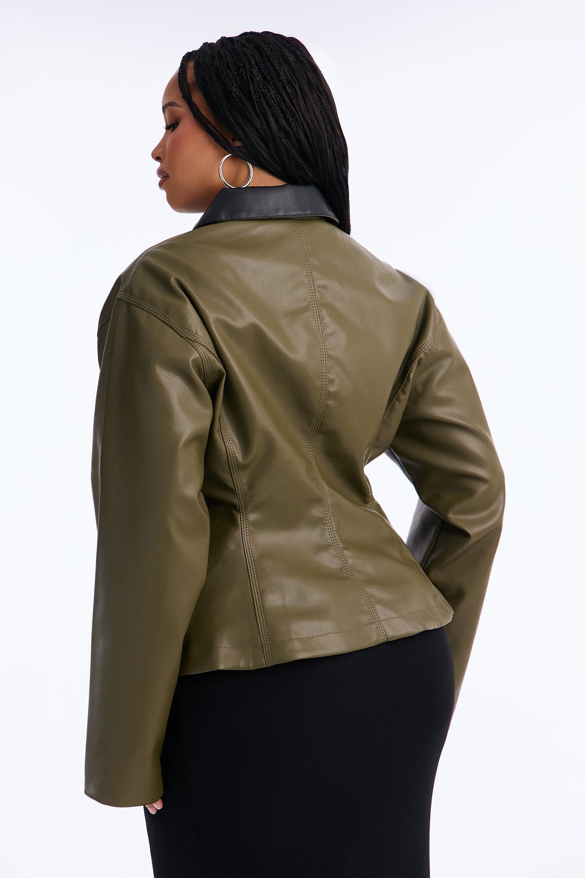 The Hourglass Faux Leather Shacket - Olive/combo