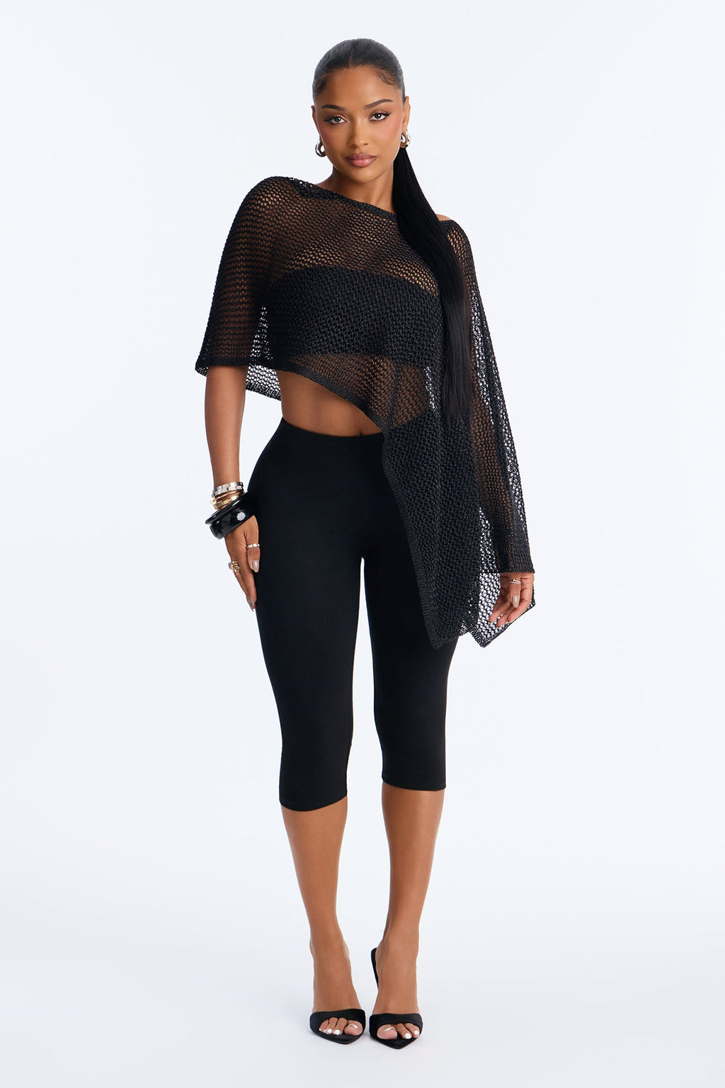 All That Shimmer Crochet Poncho - Black