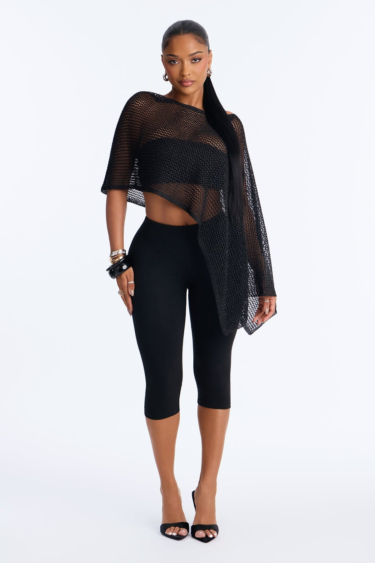All That Shimmer Crochet Poncho - Black