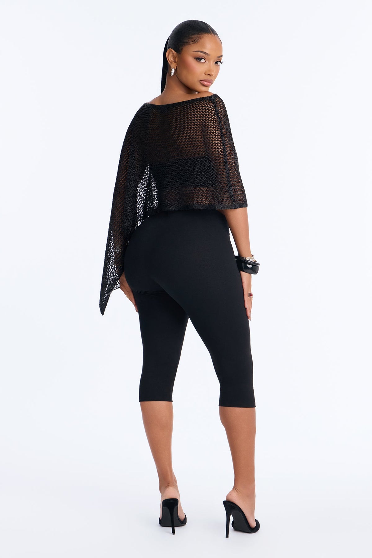 All That Shimmer Crochet Poncho - Black