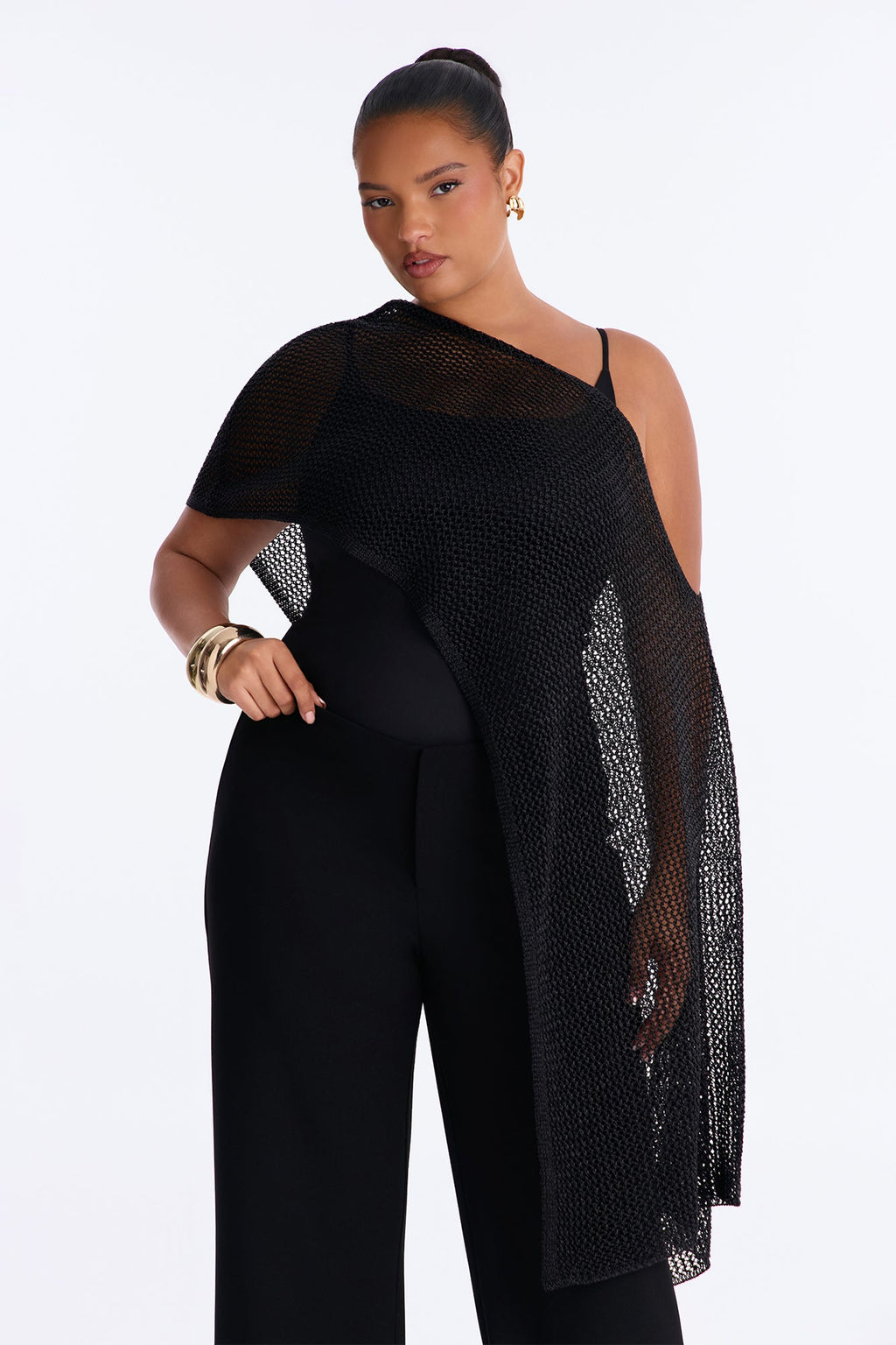 All That Shimmer Crochet Poncho - Black