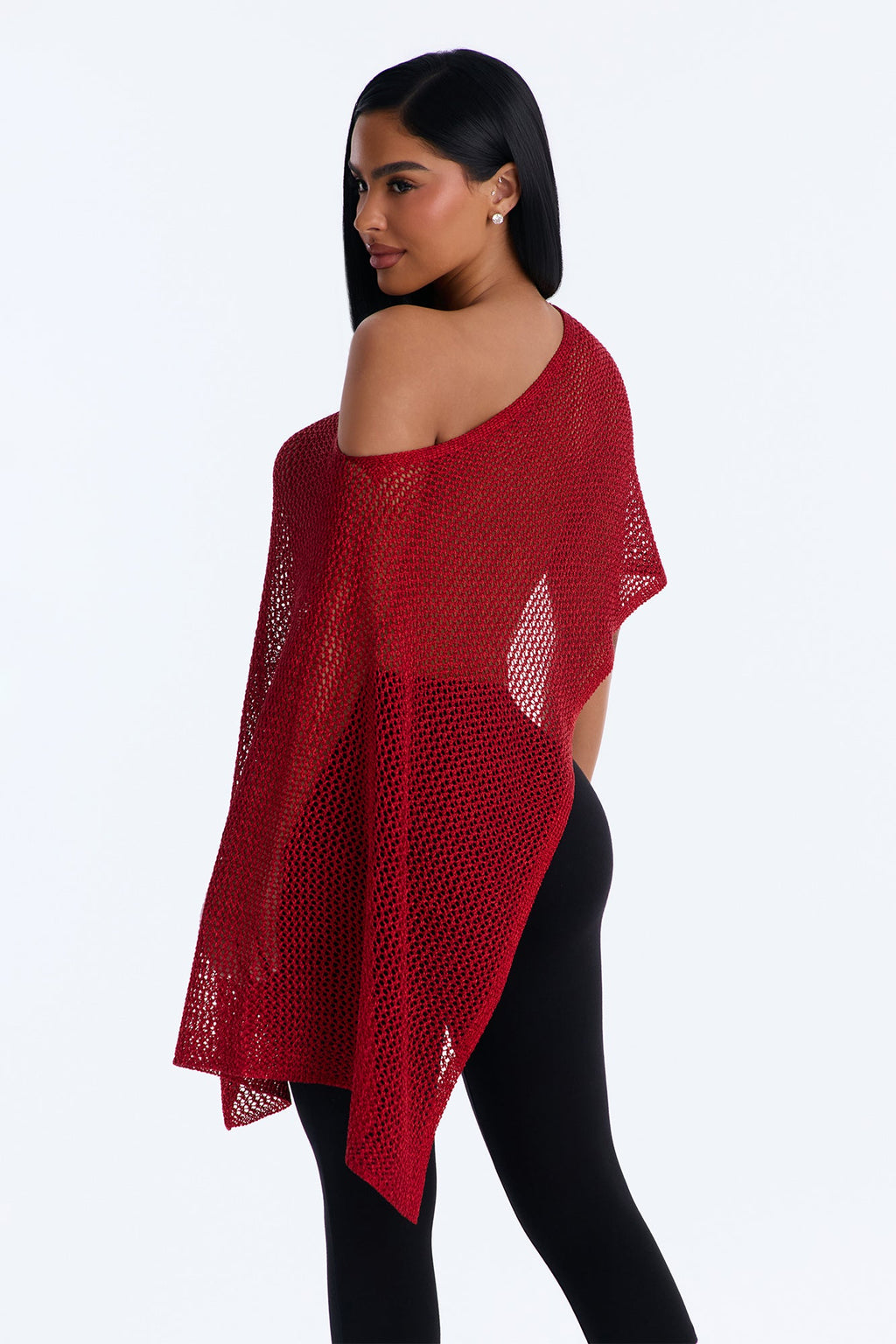 All That Shimmer Crochet Poncho - Red