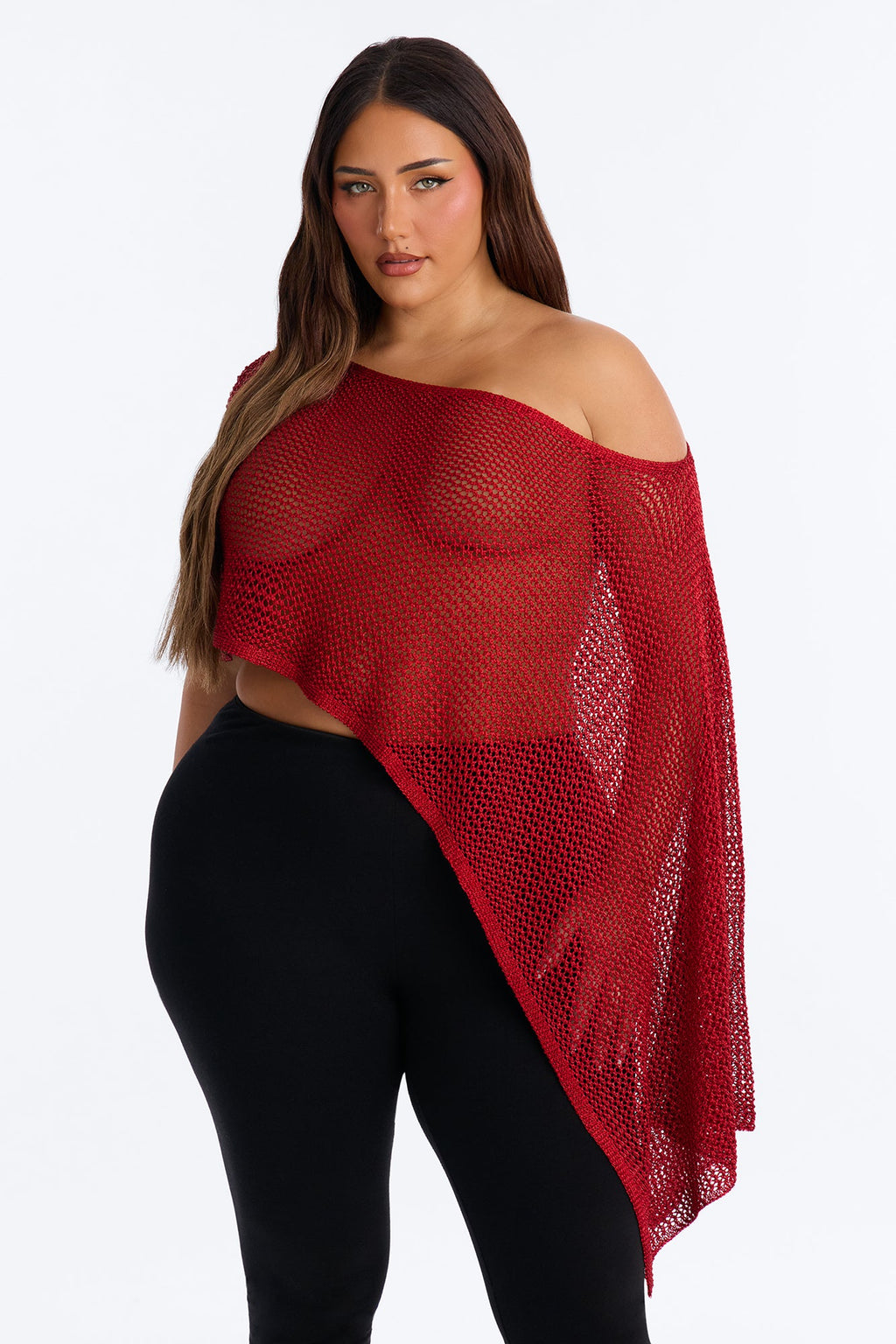All That Shimmer Crochet Poncho - Red