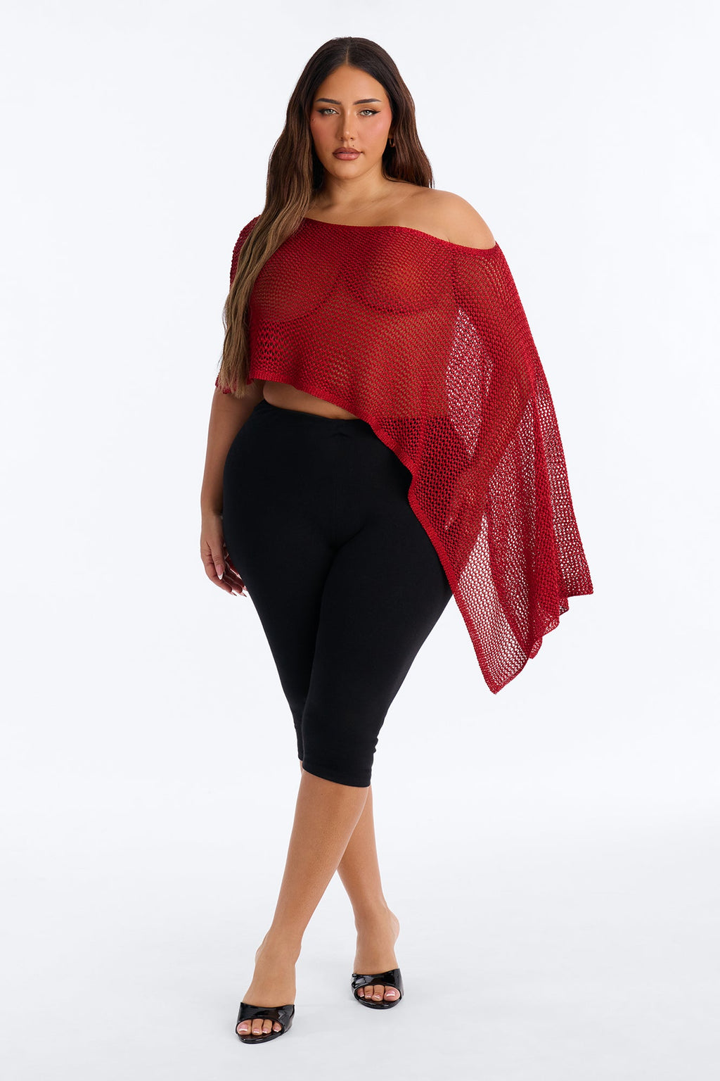 All That Shimmer Crochet Poncho - Red