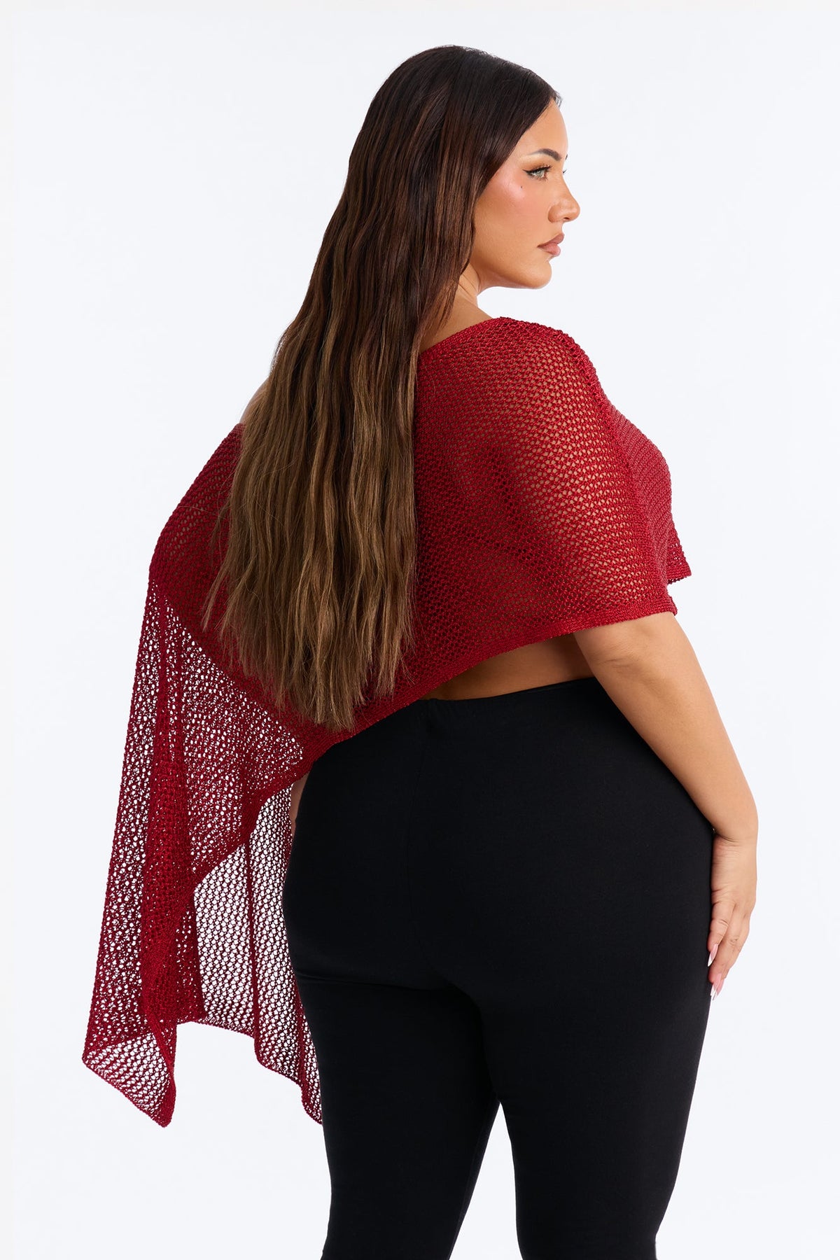 All That Shimmer Crochet Poncho - Red