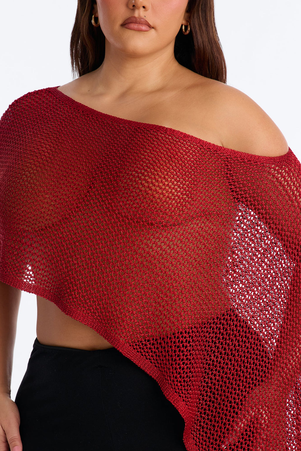 All That Shimmer Crochet Poncho - Red