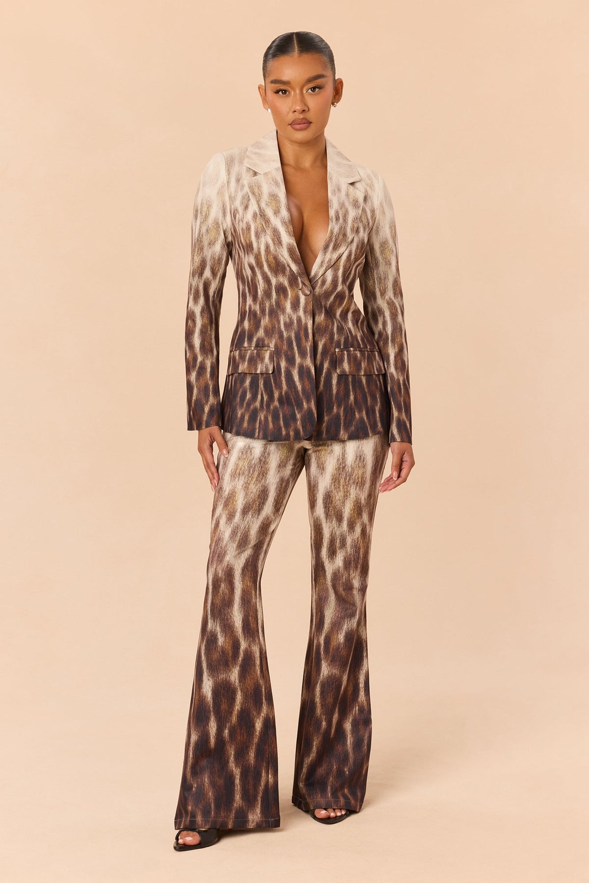 Sofia Ombre Leopard Blazer Pant Set - Brown/combo