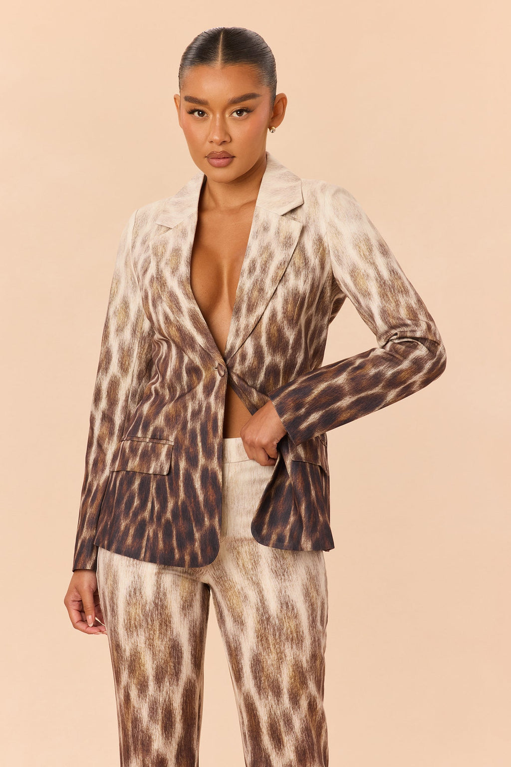 Sofia Ombre Leopard Blazer Pant Set - Brown/combo