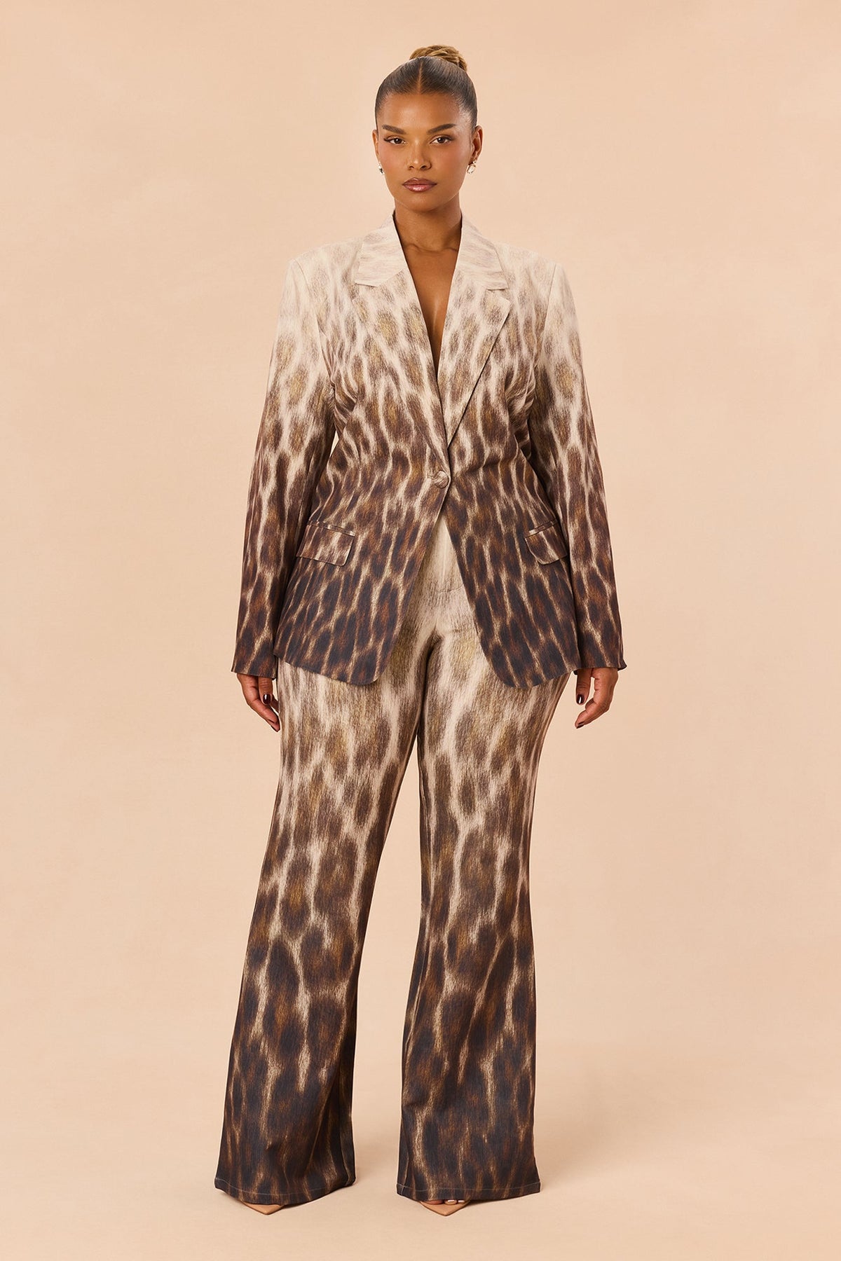 Sofia Ombre Leopard Blazer Pant Set - Brown/combo