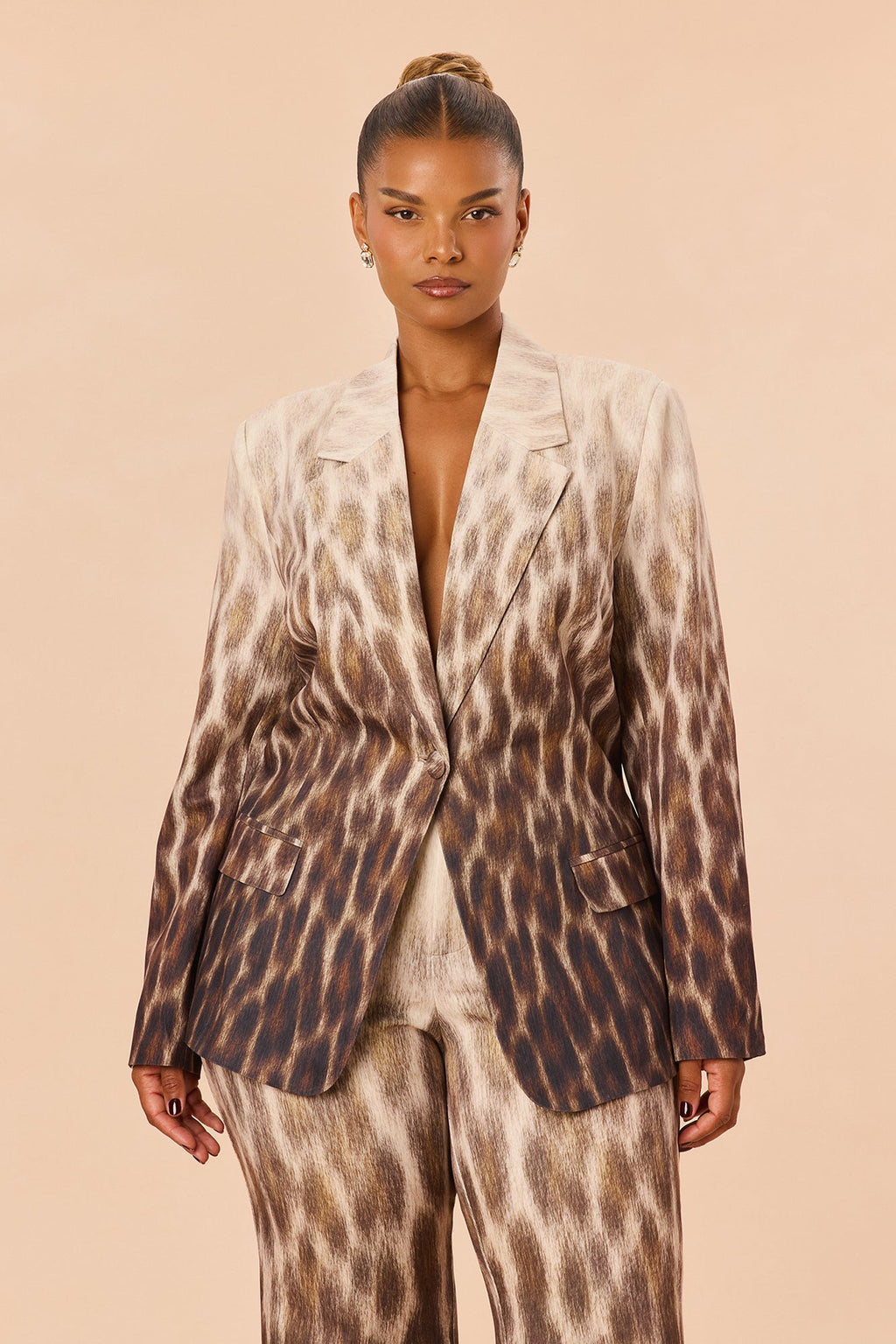 Sofia Ombre Leopard Blazer Pant Set - Brown/combo