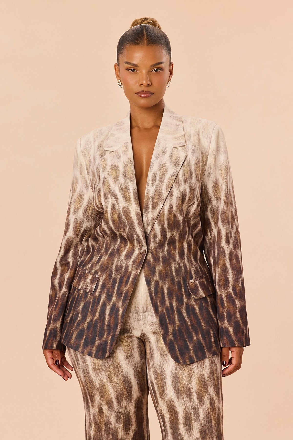 Sofia Ombre Leopard Blazer Pant Set - Brown/combo