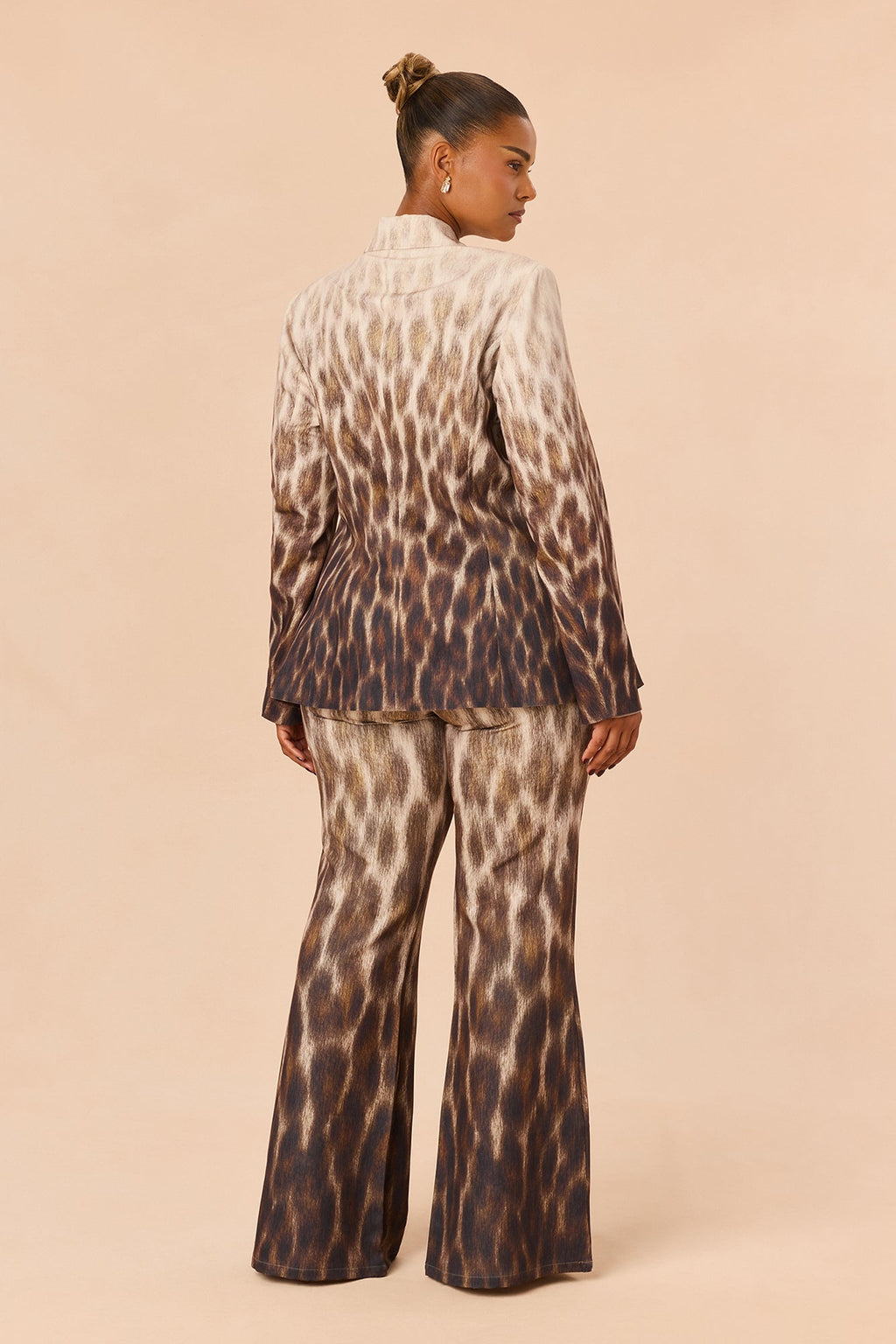 Sofia Ombre Leopard Blazer Pant Set - Brown/combo