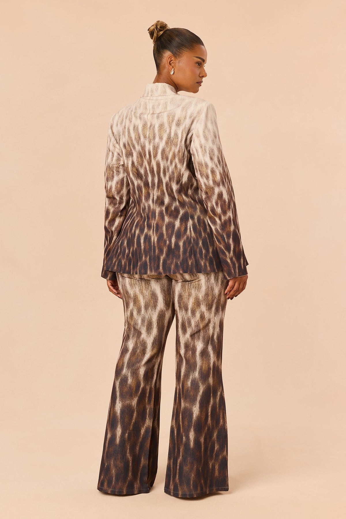 Sofia Ombre Leopard Blazer Pant Set - Brown/combo
