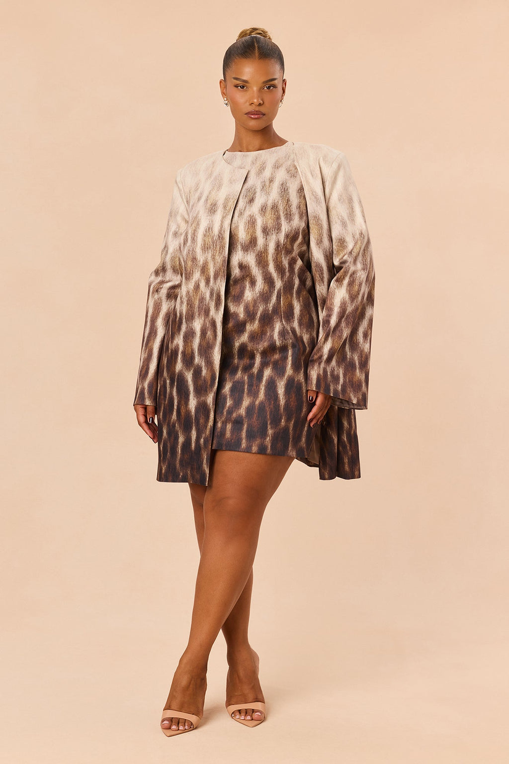 Sofia Ombre Leopard 2 Piece Mini Dress Set - Brown/combo