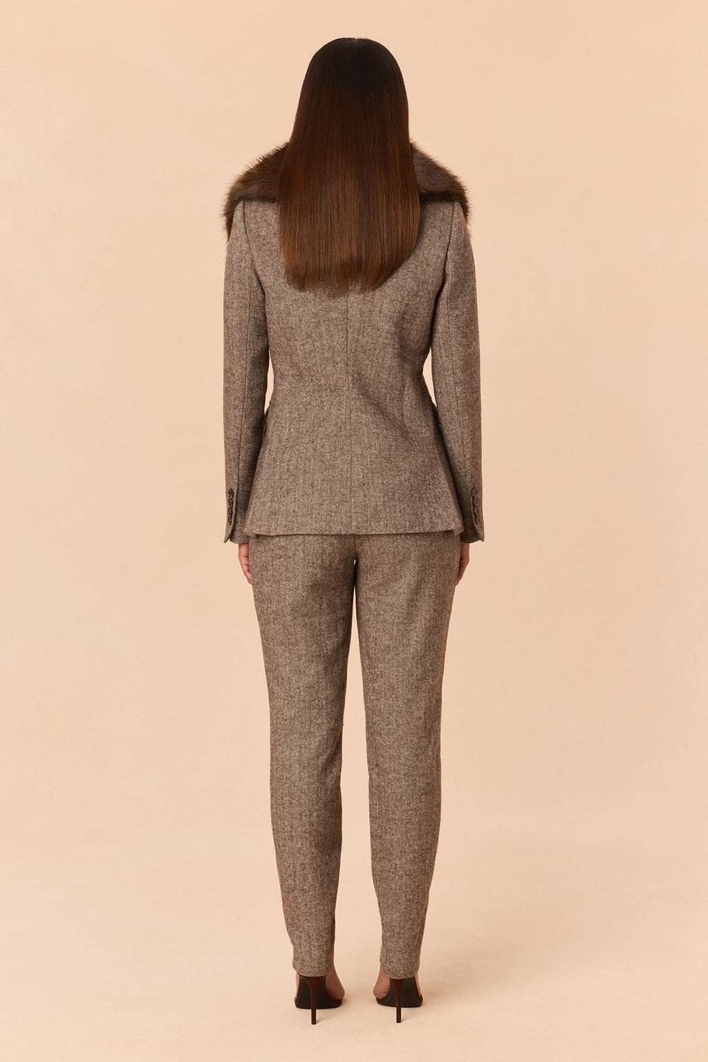 Better Than Ever Fur Trim Blazer Set - Brown