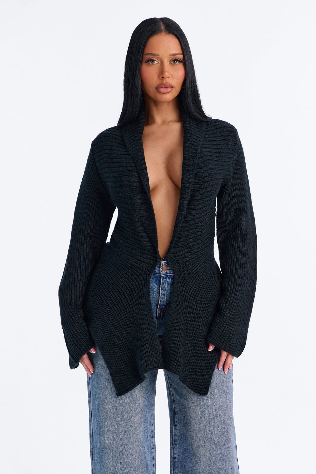 Analia Long Sleeve Flyaway Cardigan - Black