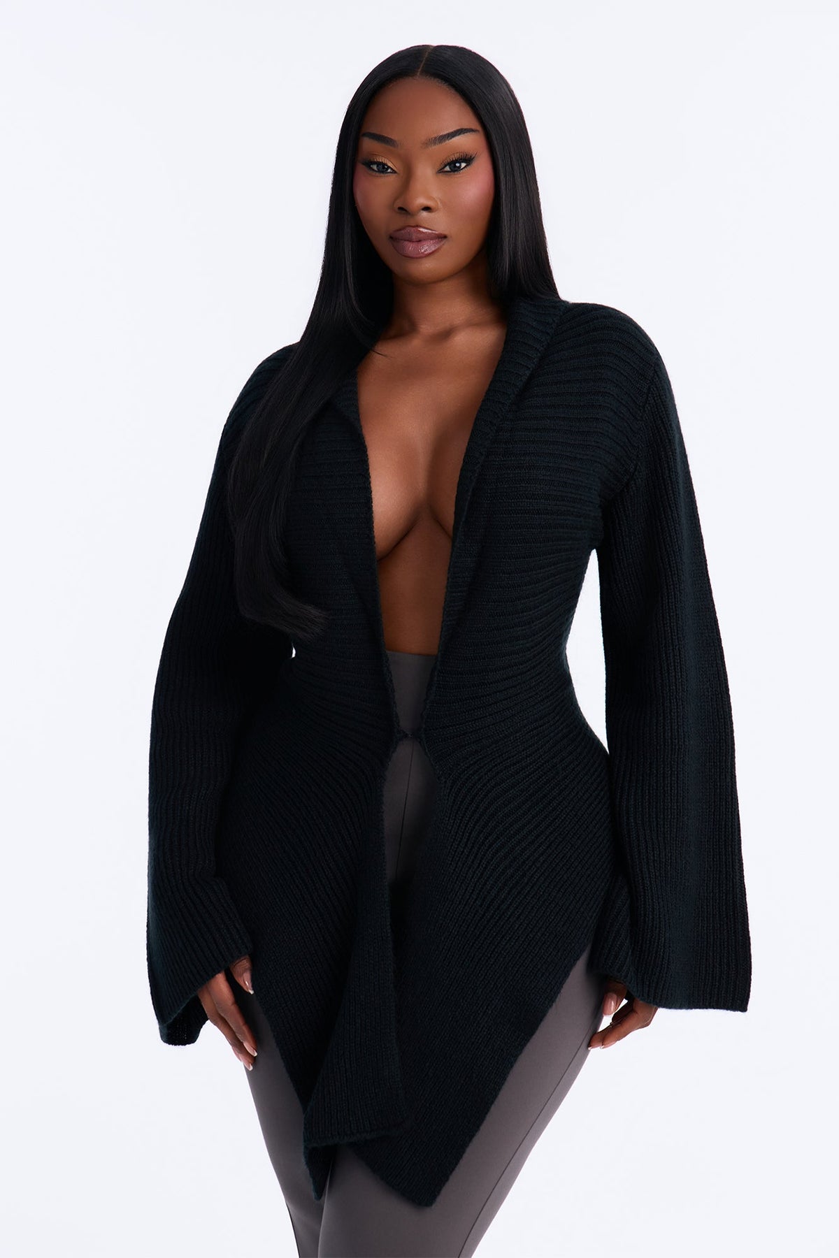 Analia Long Sleeve Flyaway Cardigan - Black
