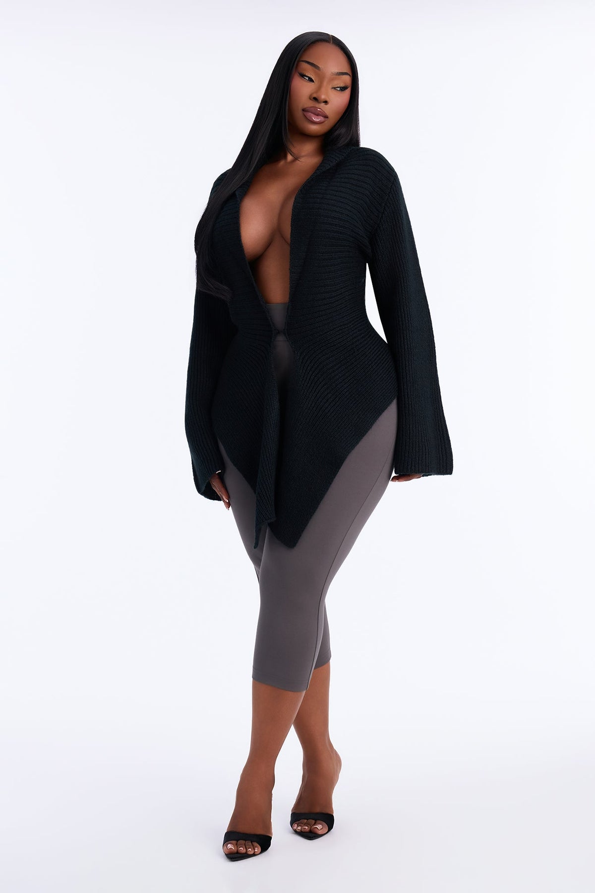Analia Long Sleeve Flyaway Cardigan - Black