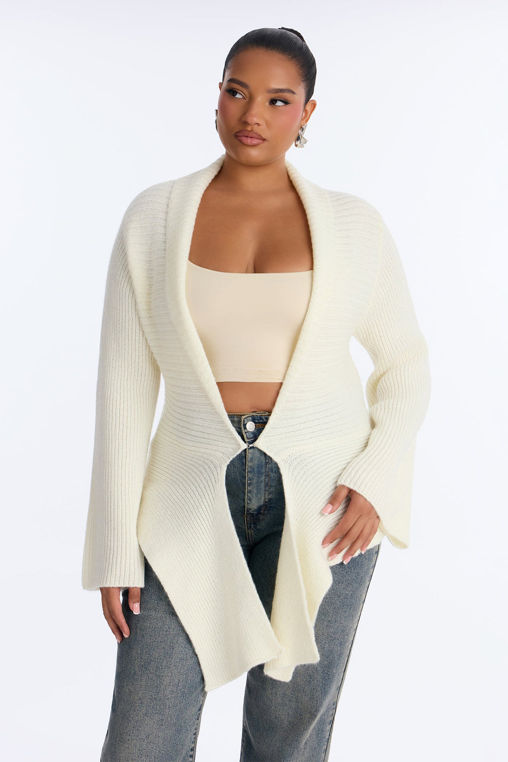 Analia Long Sleeve Flyaway Cardigan - Cream