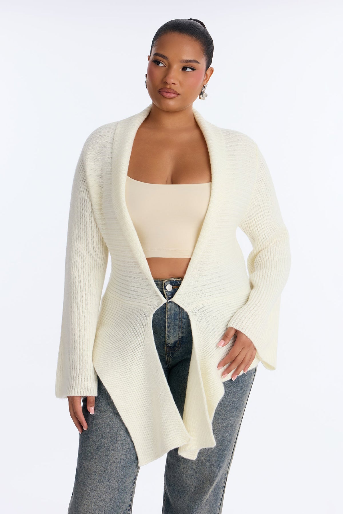 Analia Long Sleeve Flyaway Cardigan - Cream