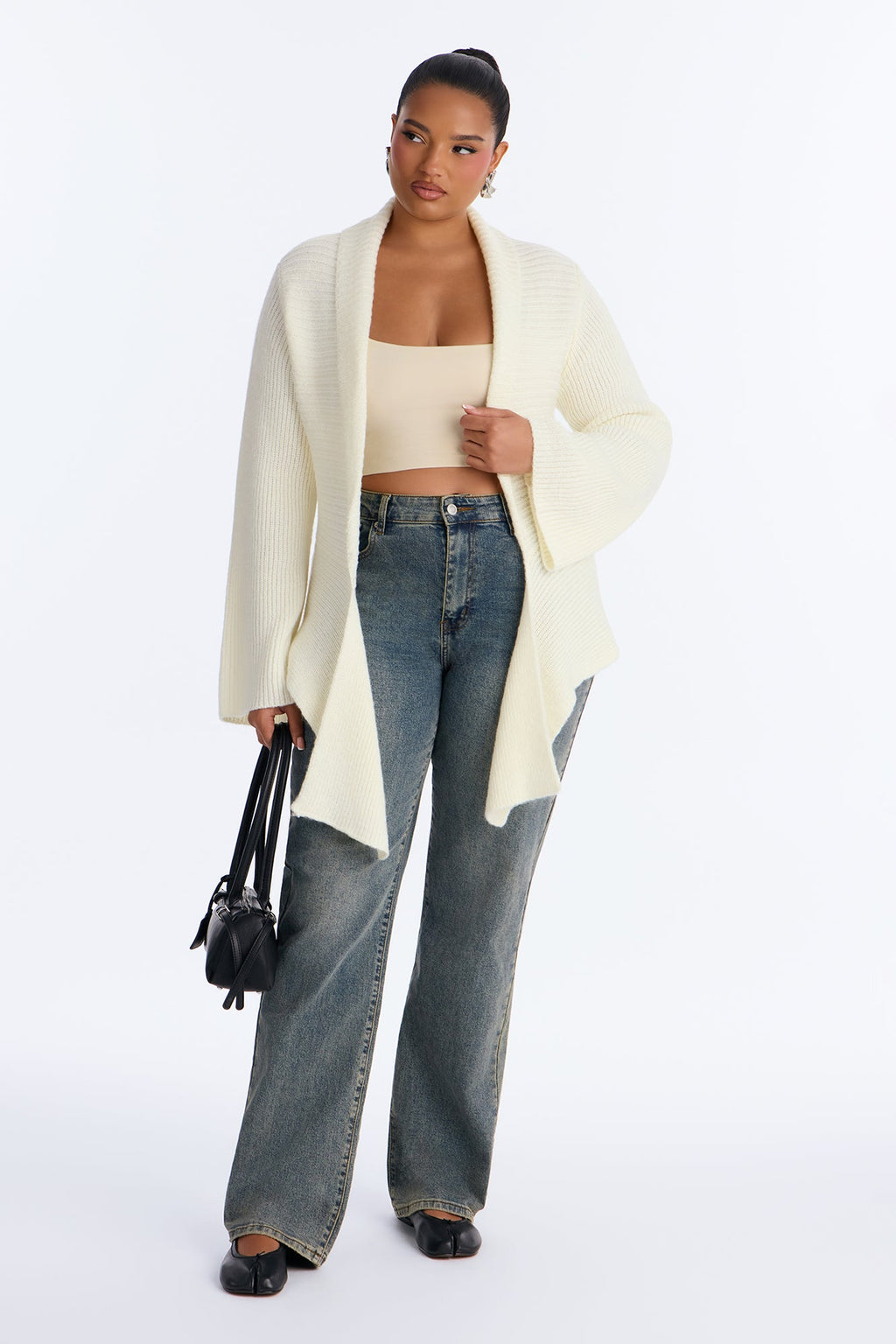 Analia Long Sleeve Flyaway Cardigan - Cream