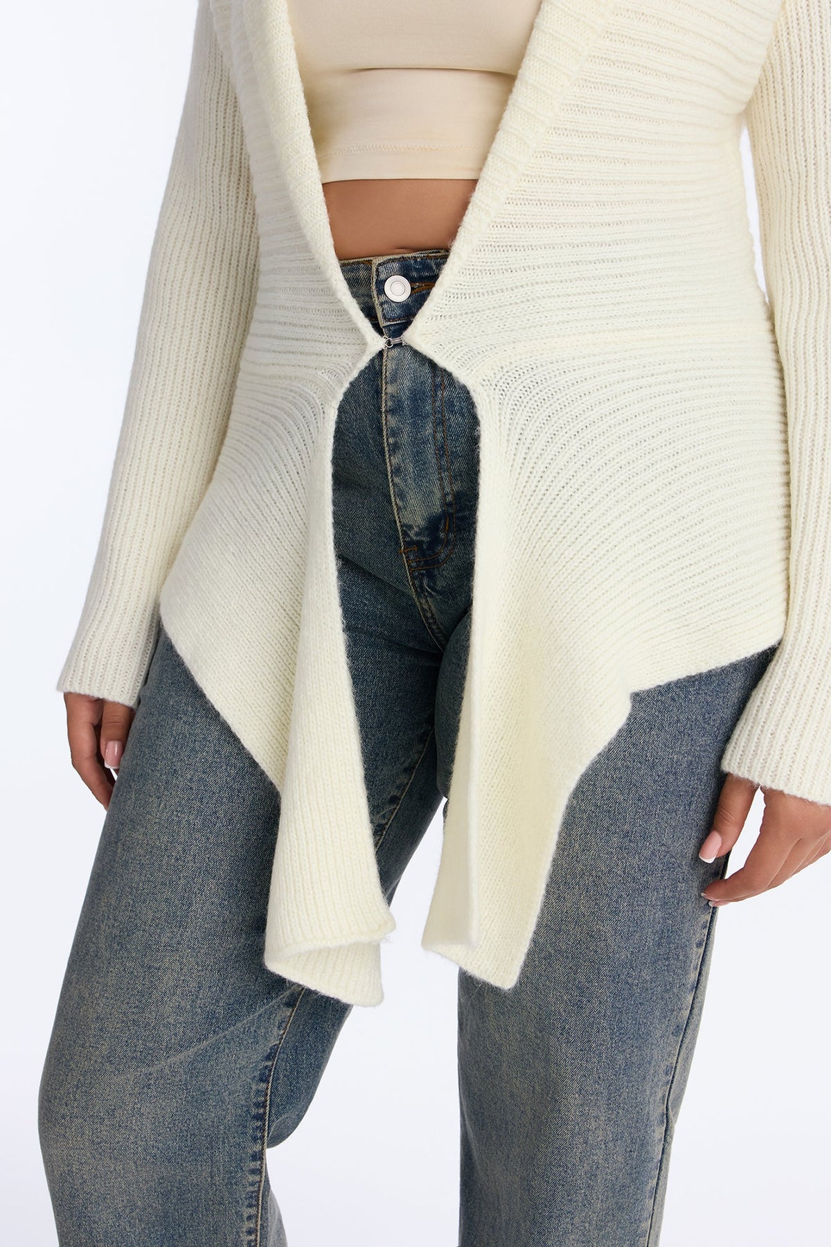 Analia Long Sleeve Flyaway Cardigan - Cream