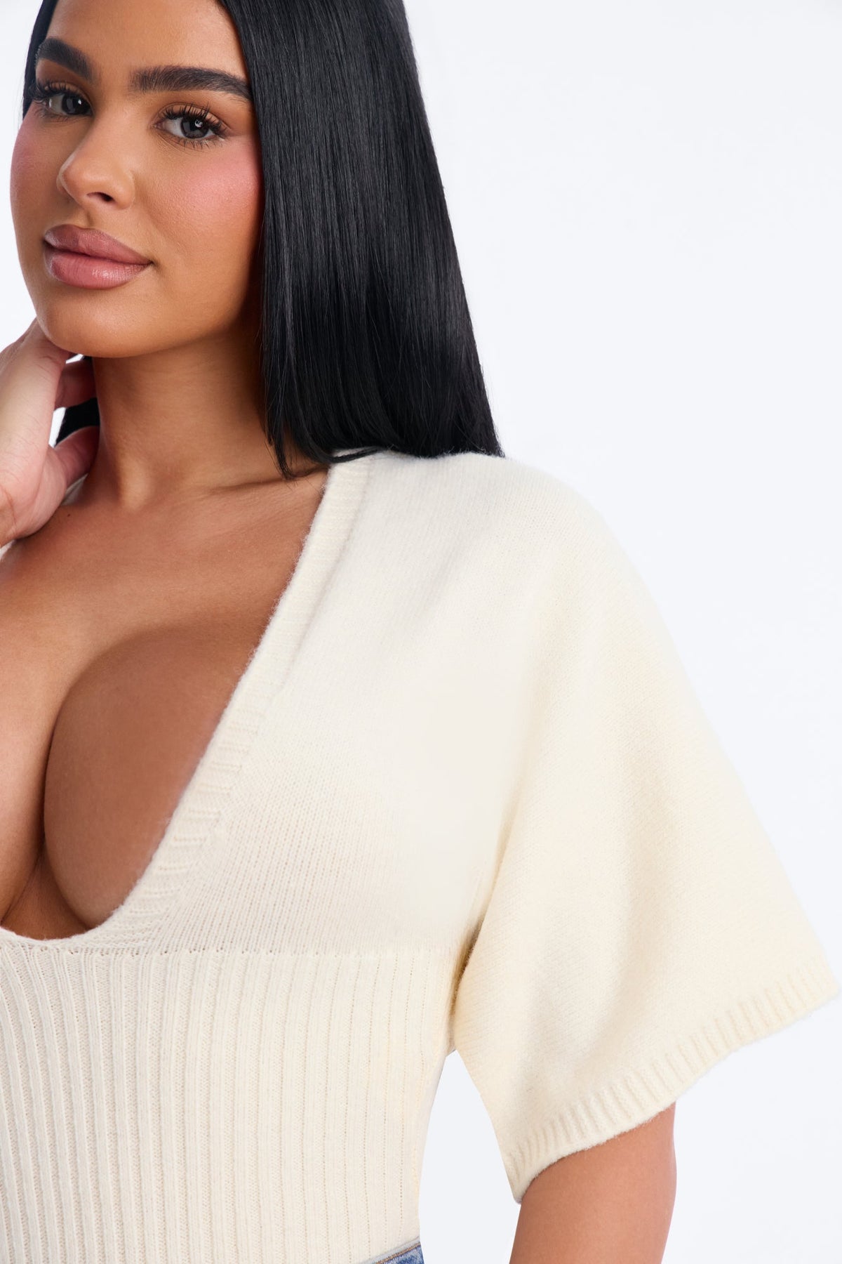 Fall Air Short Sleeve Pullover Sweater - Cream