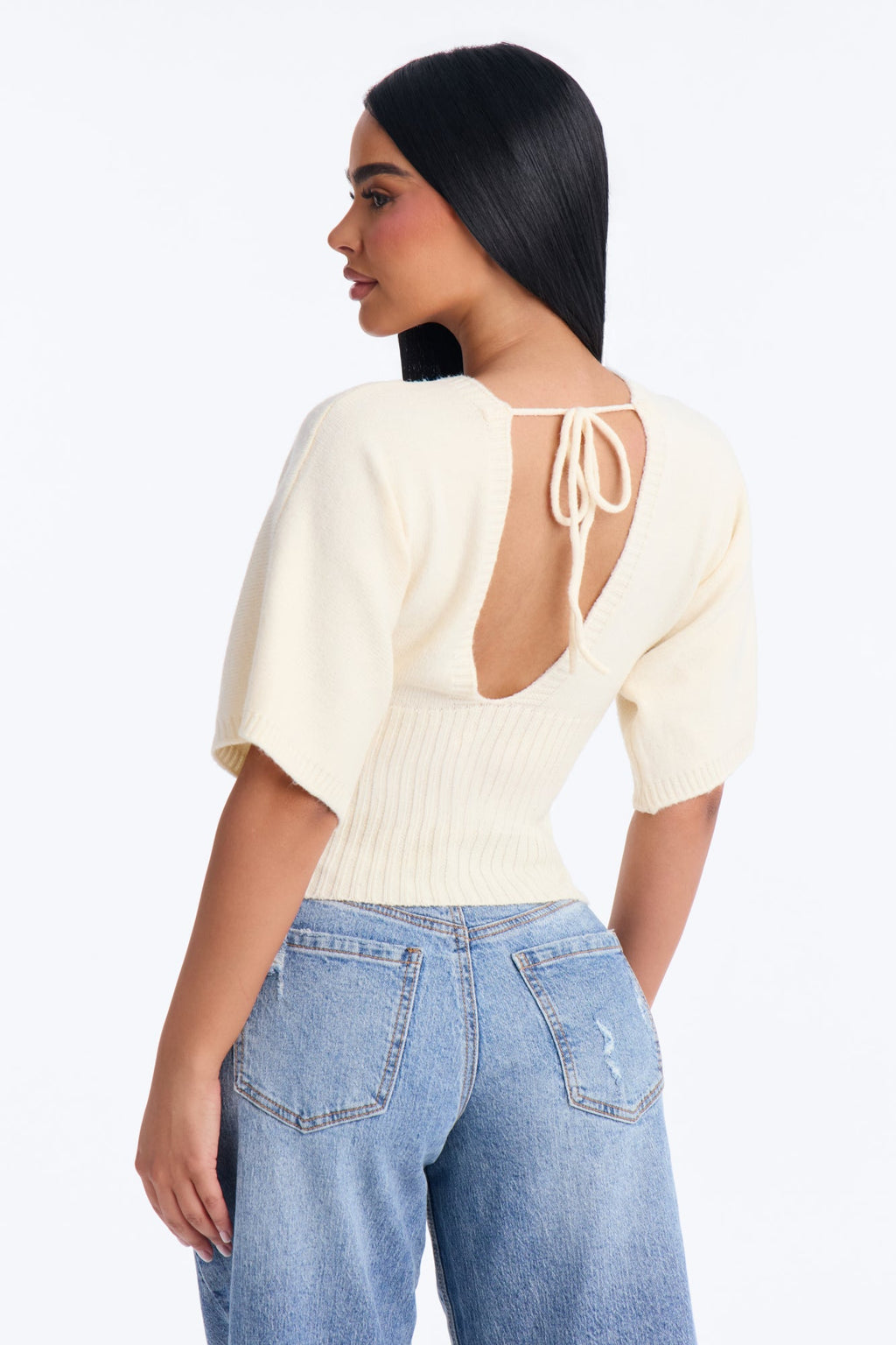 Fall Air Short Sleeve Pullover Sweater - Cream