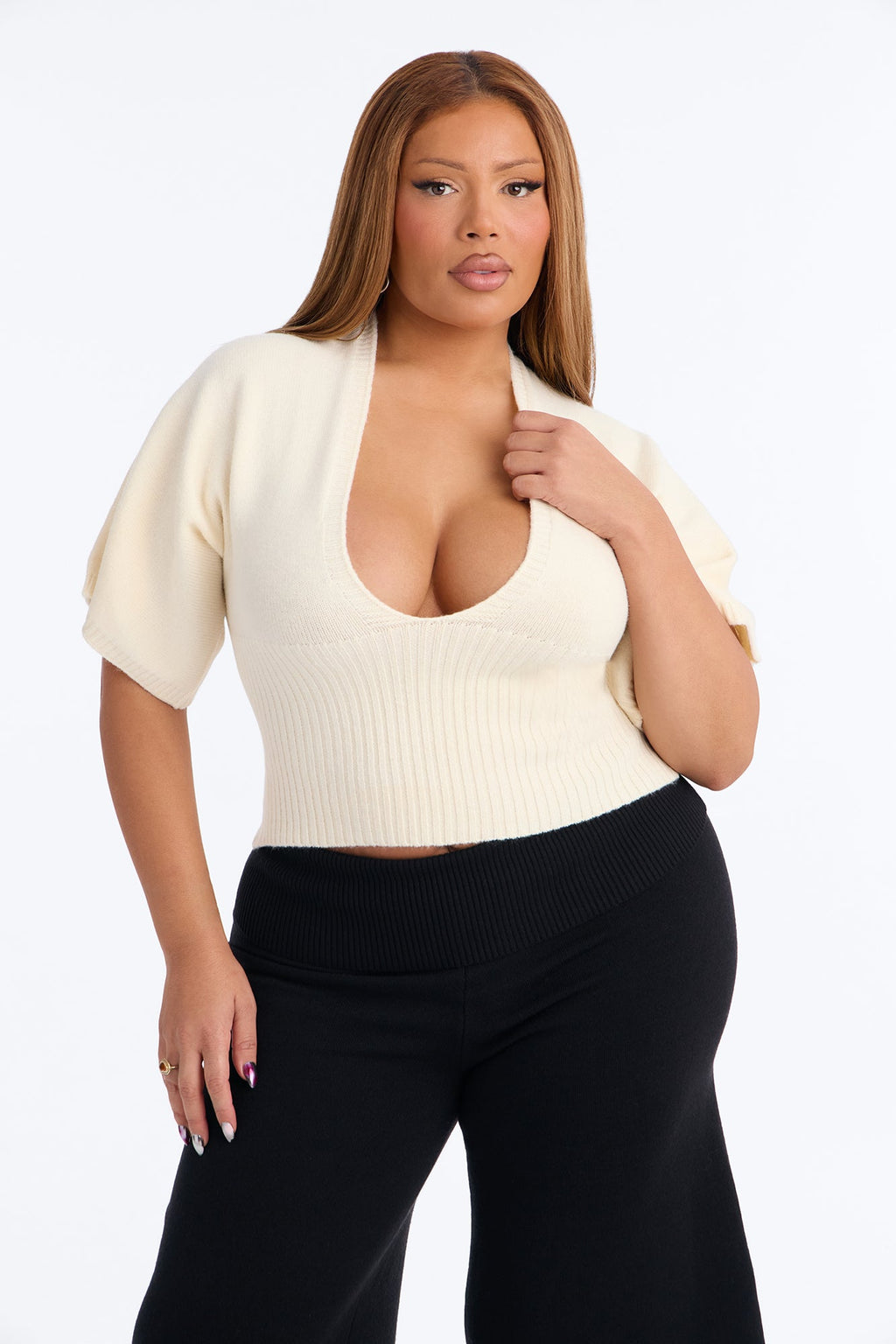 Fall Air Short Sleeve Pullover Sweater - Cream