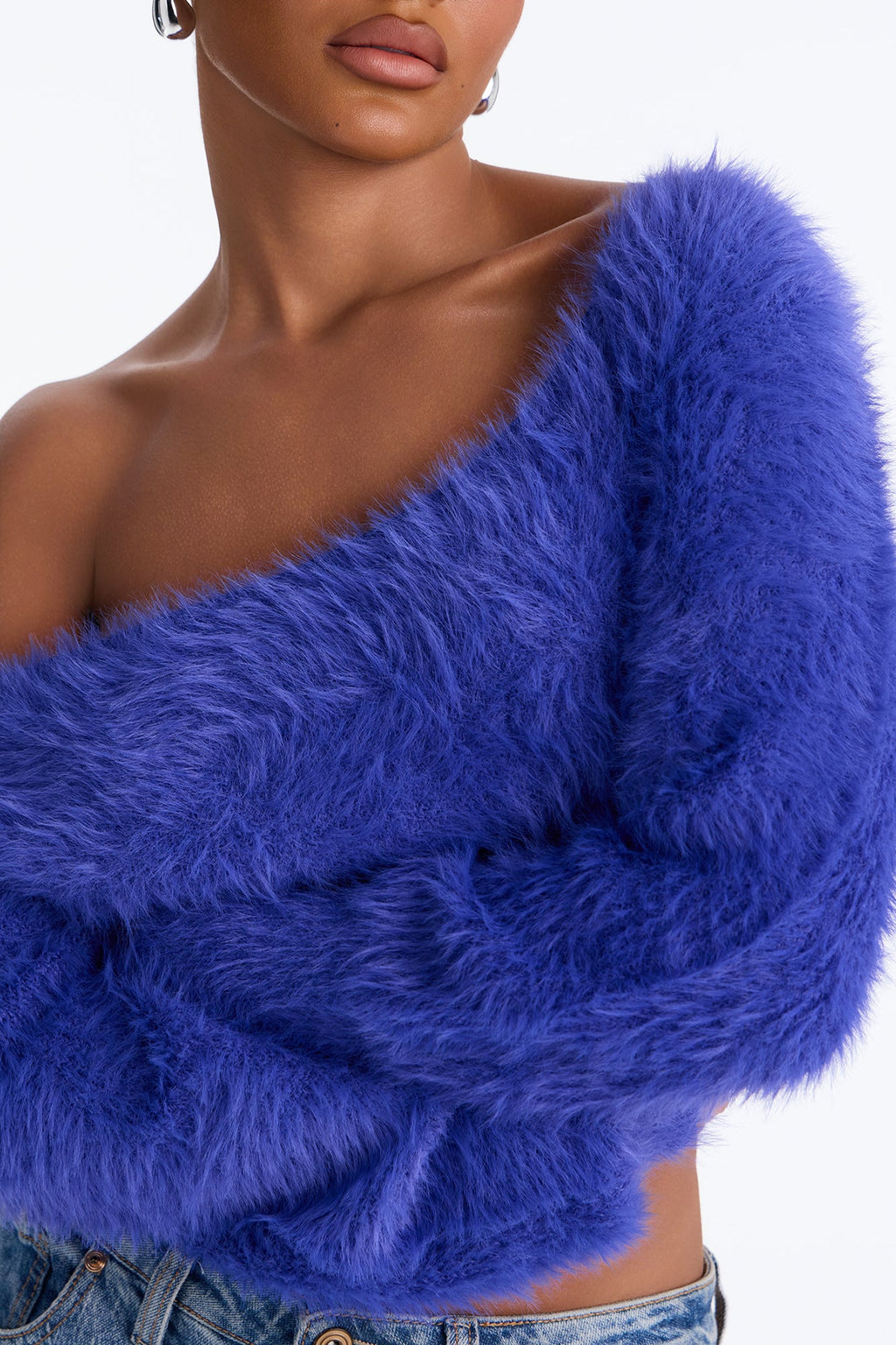 Midnight Desire Fuzzy Cropped Pullover Sweater - Royal