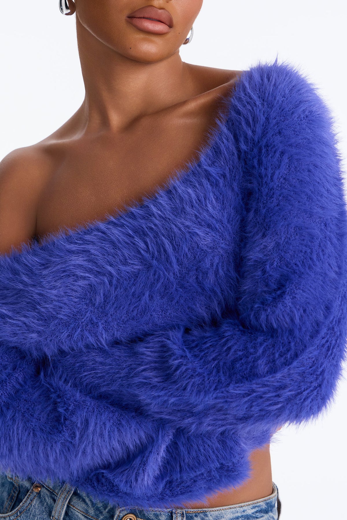 Midnight Desire Fuzzy Cropped Pullover Sweater - Royal