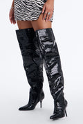 Let Me Live Croc Heeled Boots - Black