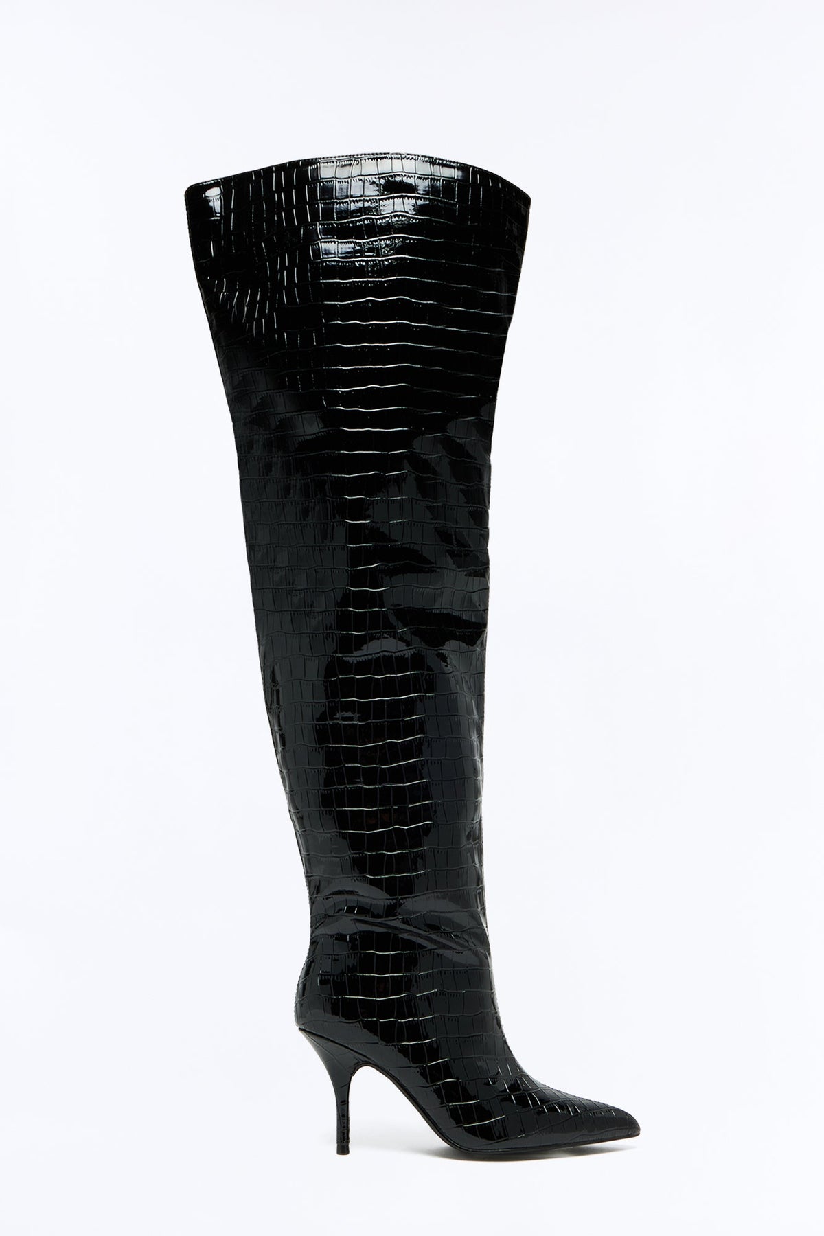 Let Me Live Croc Heeled Boots - Black