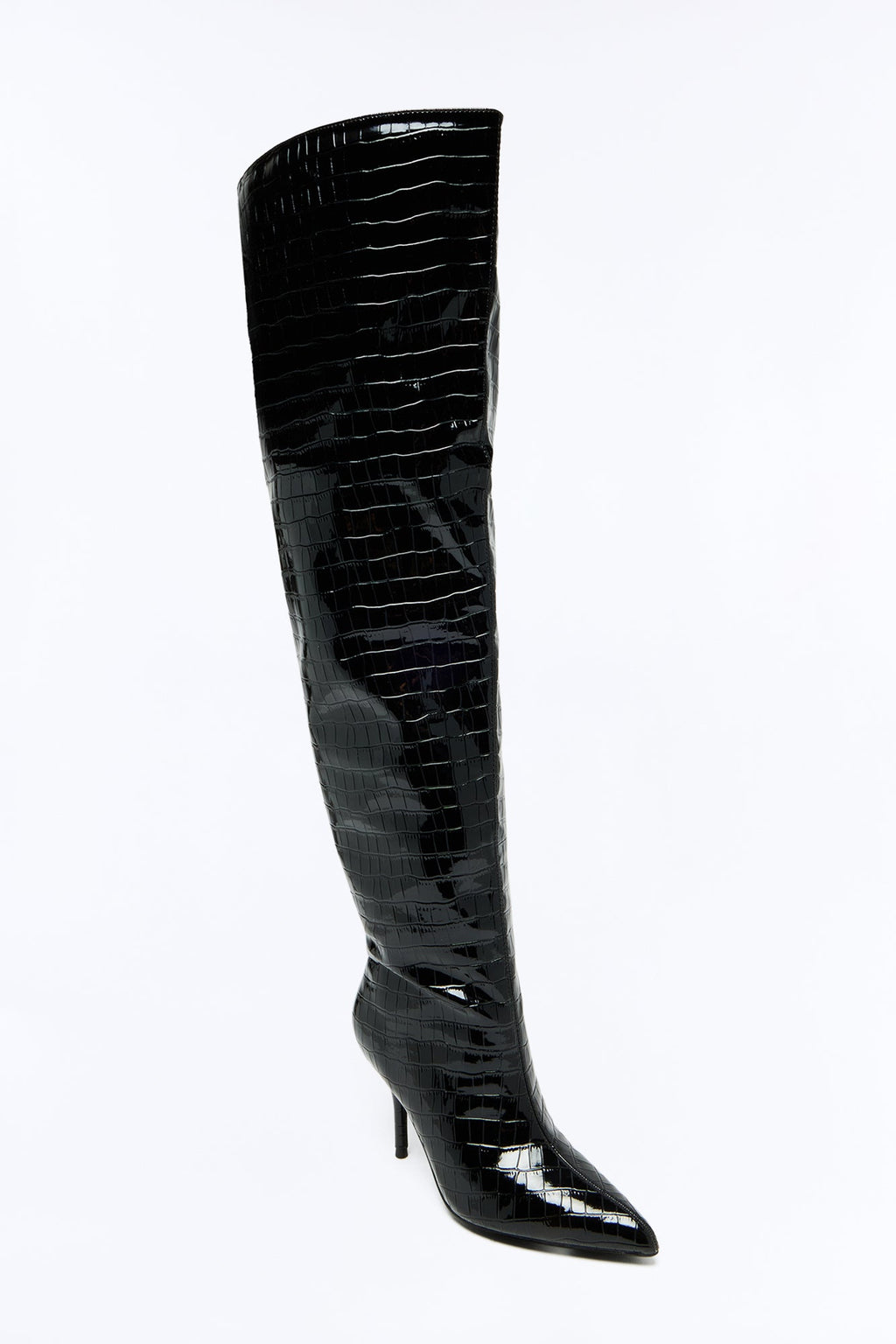 Let Me Live Croc Heeled Boots - Black