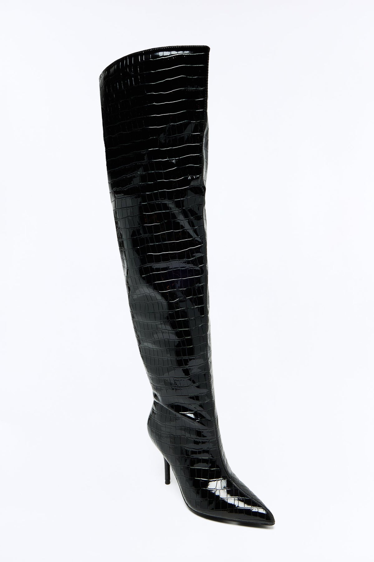 Let Me Live Croc Heeled Boots - Black