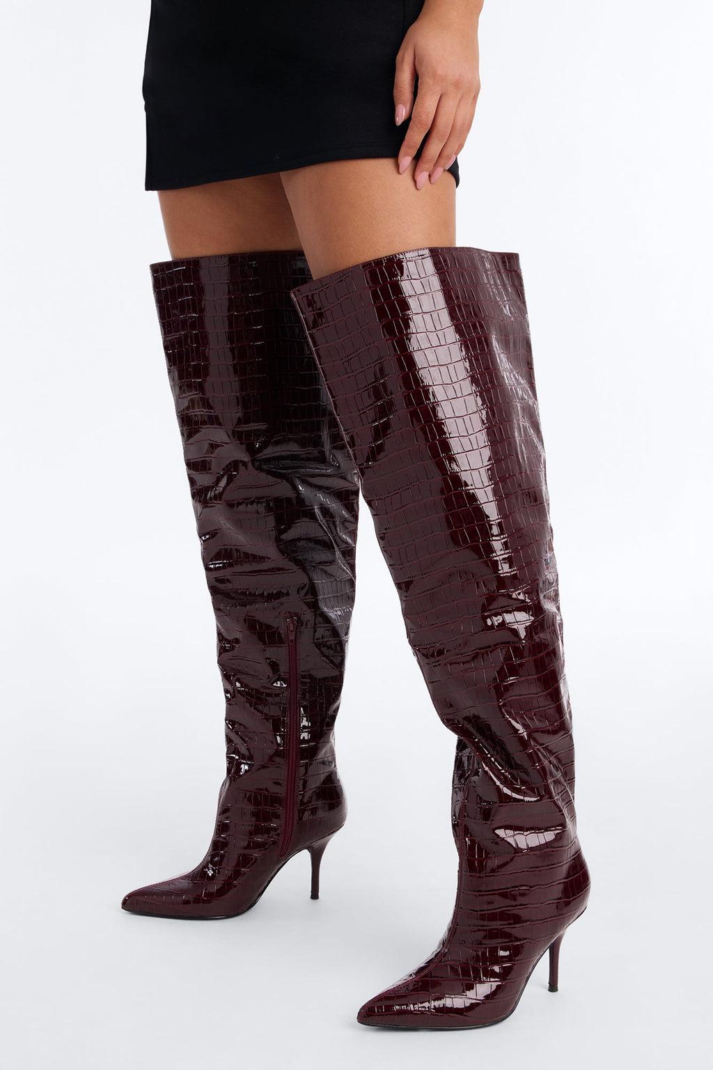 Let Me Live Croc Heeled Boots - Burgundy