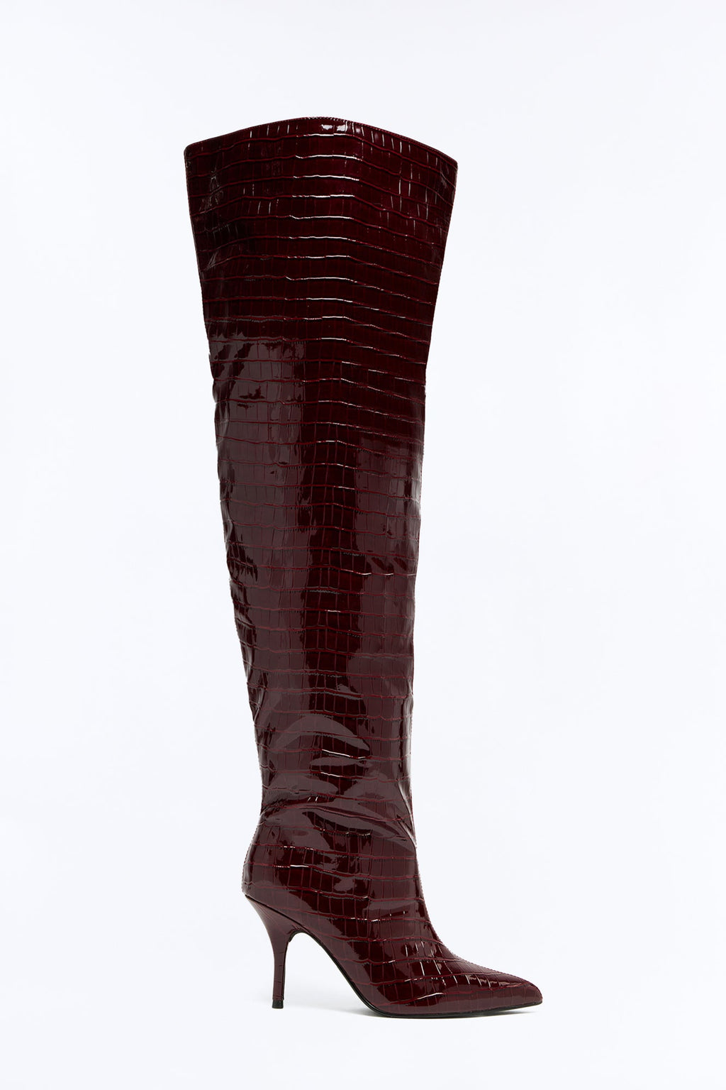 Let Me Live Croc Heeled Boots - Burgundy