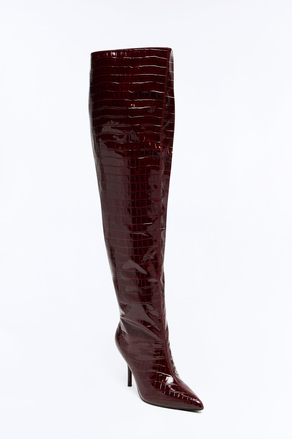 Let Me Live Croc Heeled Boots - Burgundy