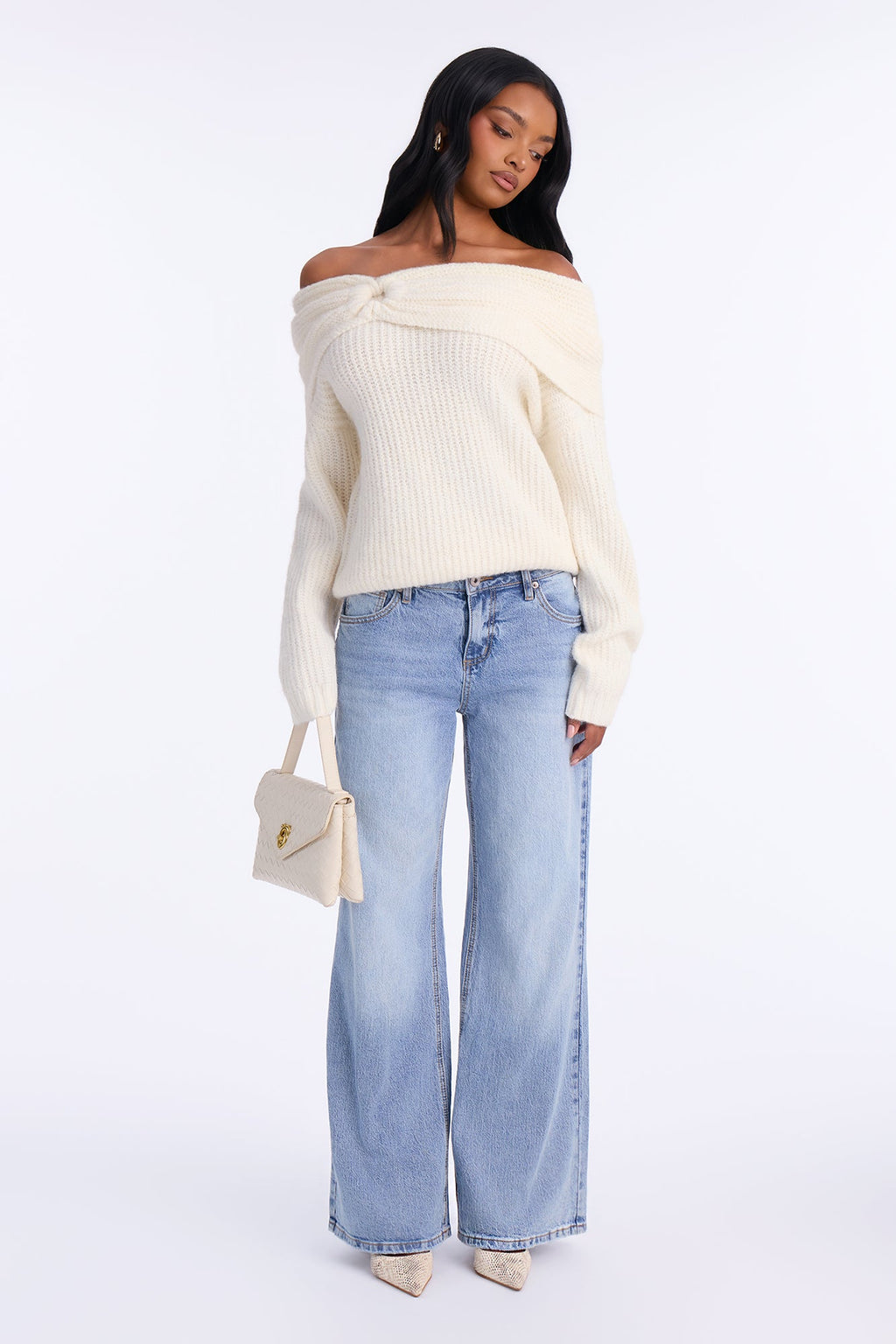 Cuddle Weather Foldover Pullover Sweater - Ivory