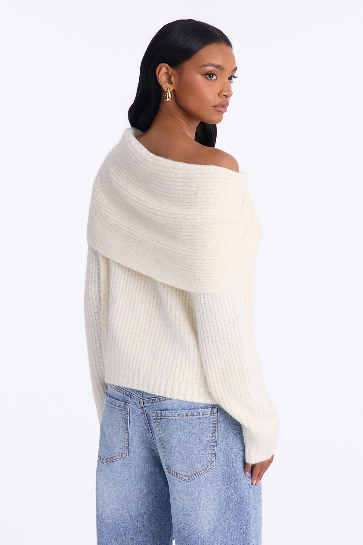 Cuddle Weather Foldover Pullover Sweater - Ivory