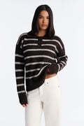 Lissa Striped Polo Sweater - Brown/combo