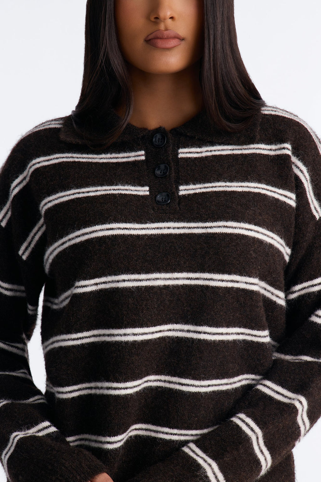 Lissa Striped Polo Sweater - Brown/combo