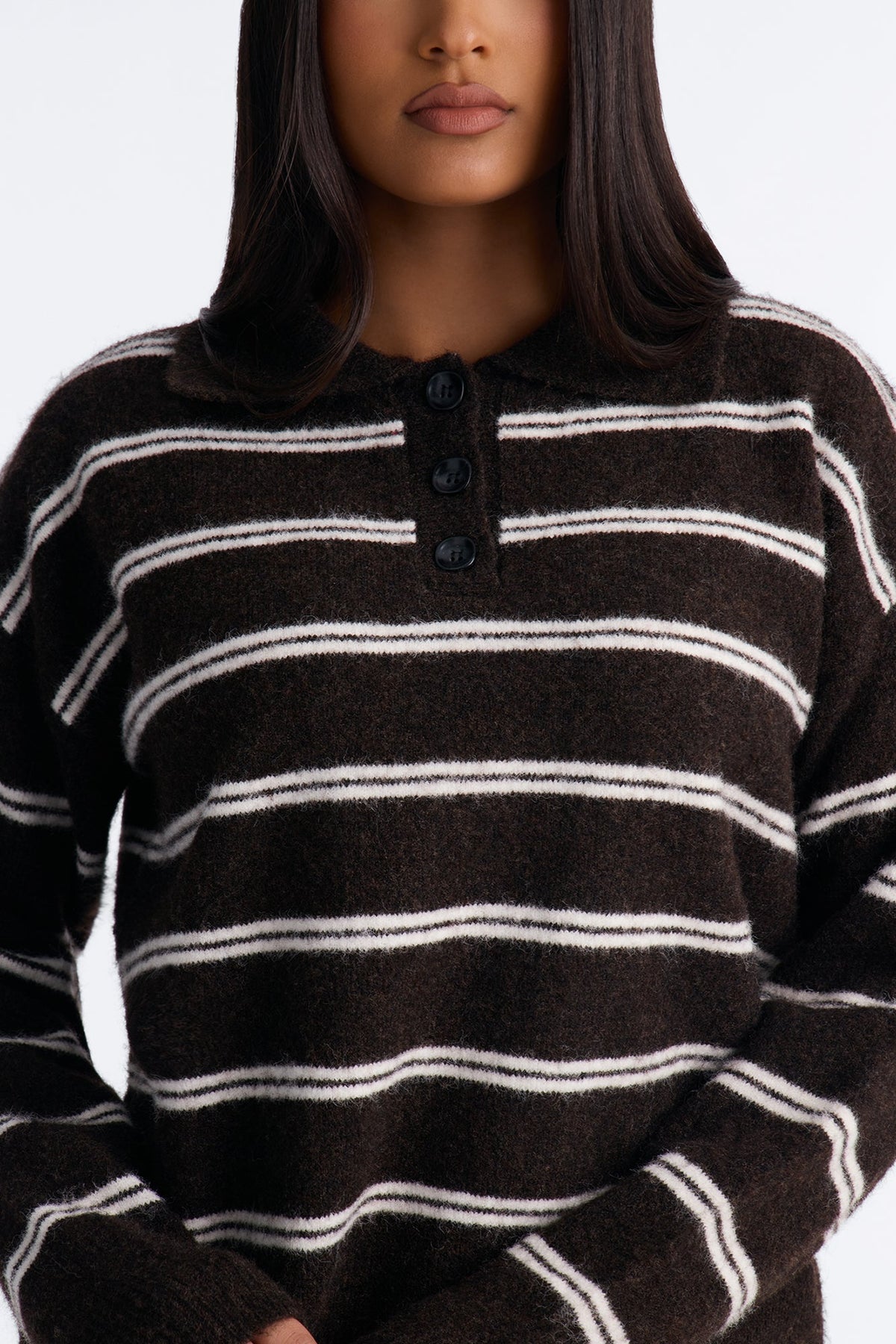 Lissa Striped Polo Sweater - Brown/combo