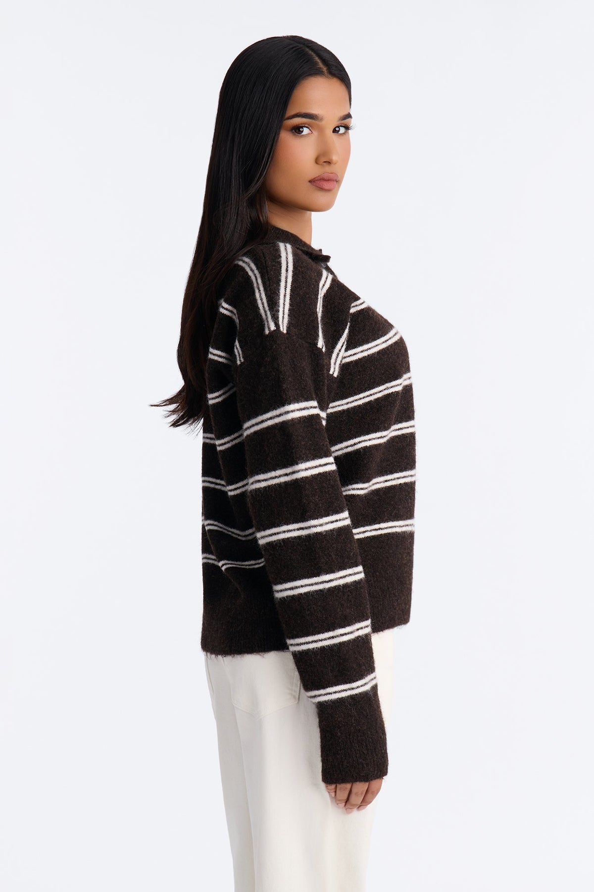 Lissa Striped Polo Sweater - Brown/combo
