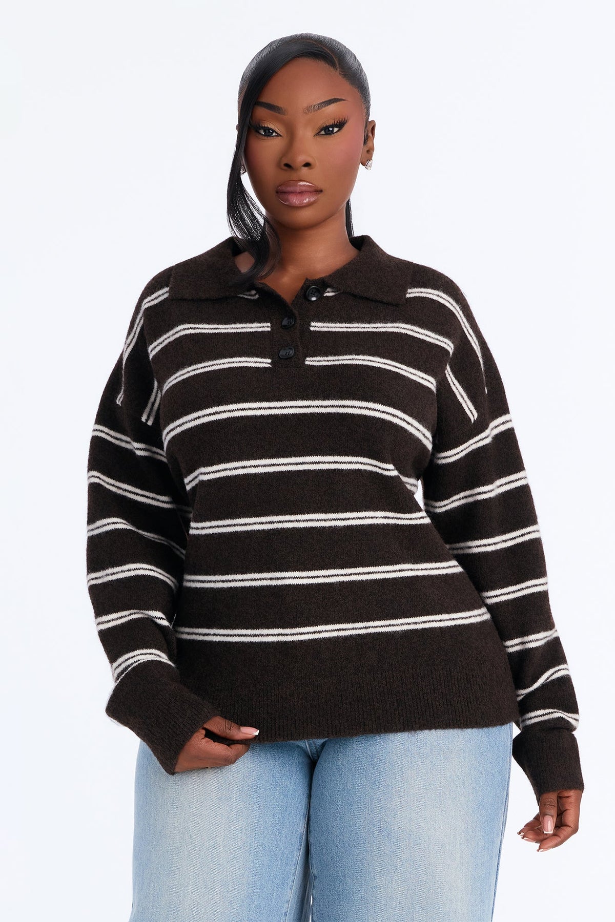 Lissa Striped Polo Sweater - Brown/combo